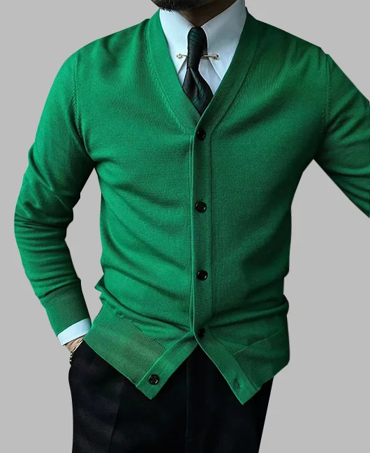 Business V Neck Single Breasted Knitted Sweater Cardigan