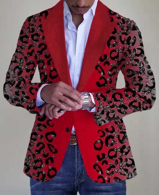 Business Peaked Lapel Gradient Glitter Leopard Pattern Blazer