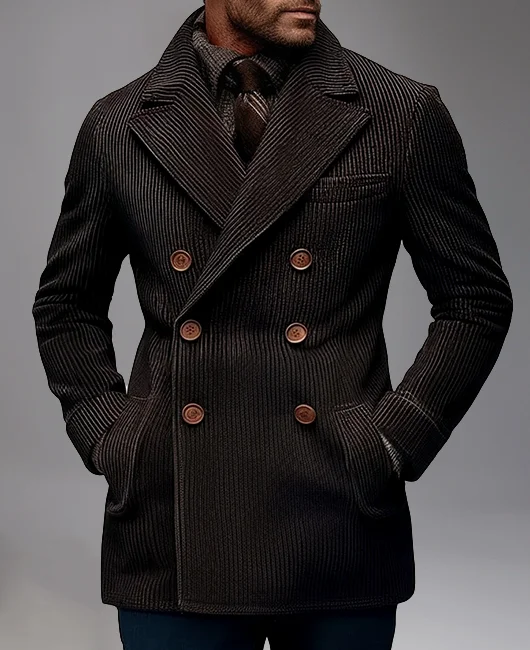 Okaywear Business Corduroy Lapel Collar Double Breasted Slant Pocket Jacket