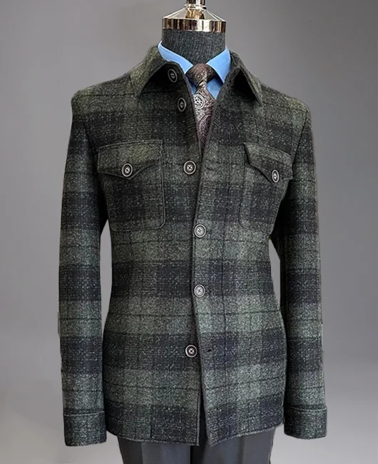 Business Single Breasted Chest Pocket Plaid Print Jacket