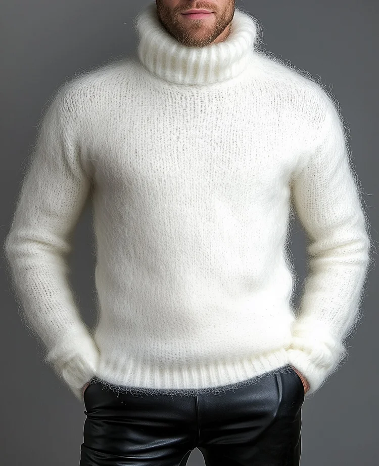 Okaywear Solid Mohair Turtleneck Long Sleeve Sweater