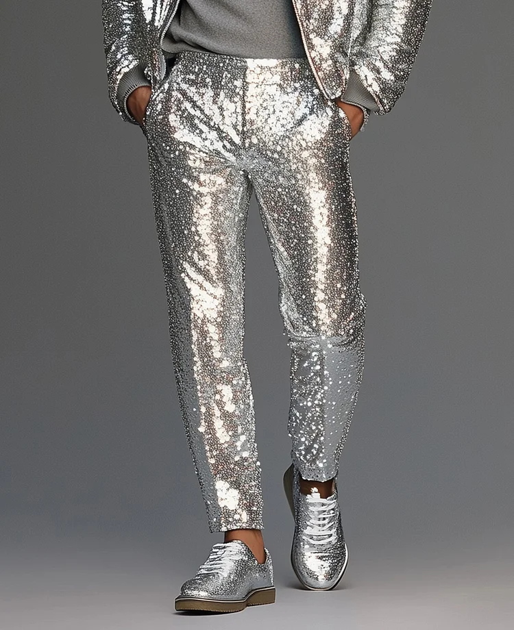 Okaywear Sequin Slant Pocket Straight Leg Pants