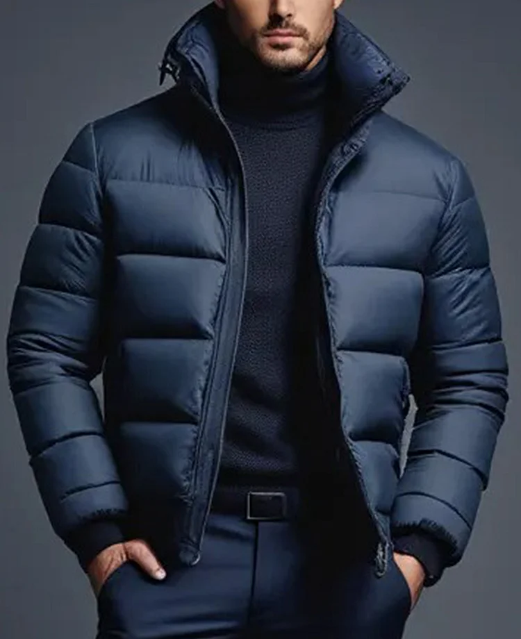 Casual Long Sleeve Stand Collar Zip Up Down Jacket